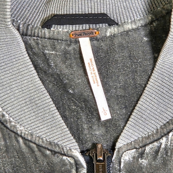 Free People Ruched Velvet Bomber Jacket Gray Zip-Up Size L - Picture 8 of 16